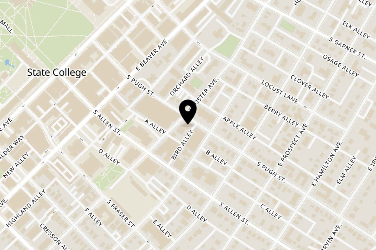Map showing the location of Fresh Bite Pizza on 300 S Pugh St Apt c101 in State College